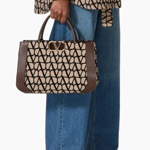 Valentino Cream and Brown Satchel with Geometric Design